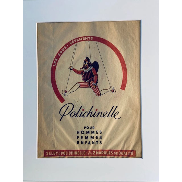 Flea market find. French bag matted and ready for framing. Polichinelle is French for the Commedia dell'arte character...