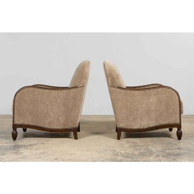 1930s French Art Deco Club Chairs With Ottoman, Beech & Mohair For Sale - Image 17 of 18