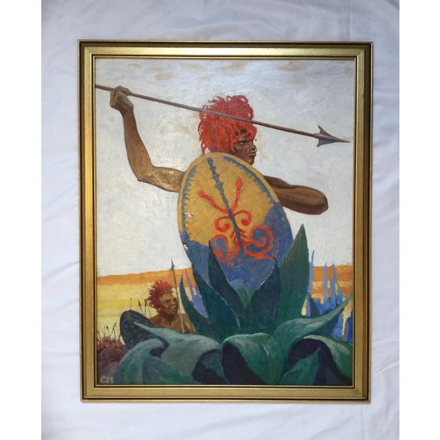 Green 1940s Oil Portrait Painting of a Warrior by Charles Hargens, Framed For Sale - Image 8 of 9