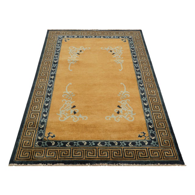 2010s Rug & Kilim’s Chinese Art Deco Style Runner Rug in Gold With Floral Patterns For Sale - Image 5 of 7