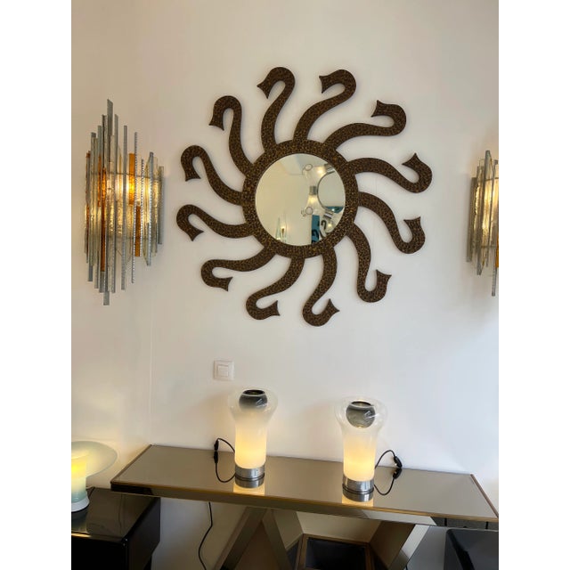 Brass 1970s Hammered Brass Mirror Octopus by Luciano Frigerio, Italy For Sale - Image 8 of 11