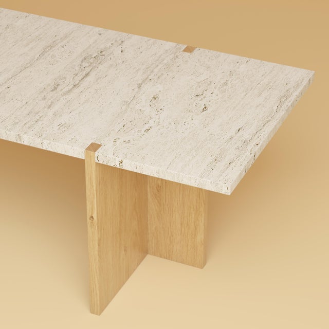 Contemporary Lounge Table in Roman Travertine and Oak by Lebanto For Sale - Image 3 of 4