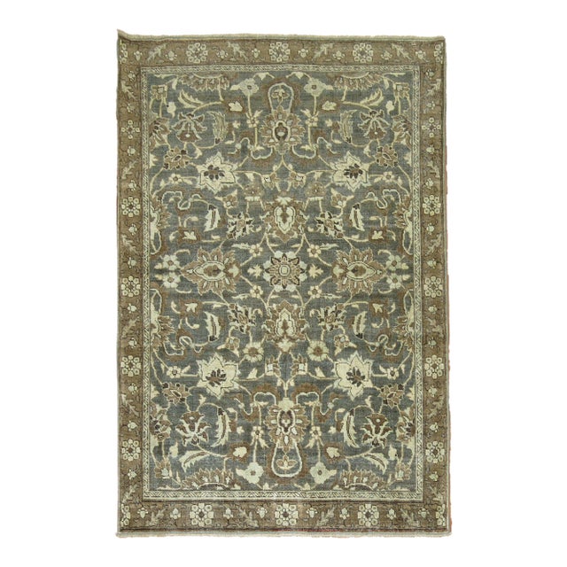 Green Antique Persian Heriz Rug, 4'2'' X 6' For Sale