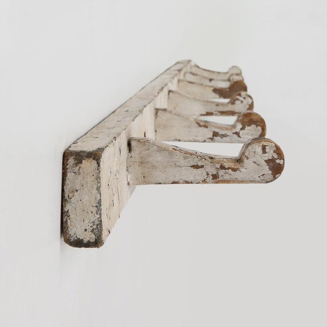 Industrial White Wall-Mounted Coat Rack in Wood, Belgium, 1920s For Sale - Image 11 of 11