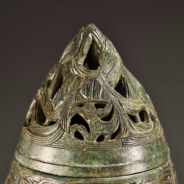 Vintage Bronze Boshan Incense Burner With Turtle & Crane — Han-Style Mountain Censer, 19.7 in Tall, Asian Antique Decor For Sale In Los Angeles - Image 6 of 10