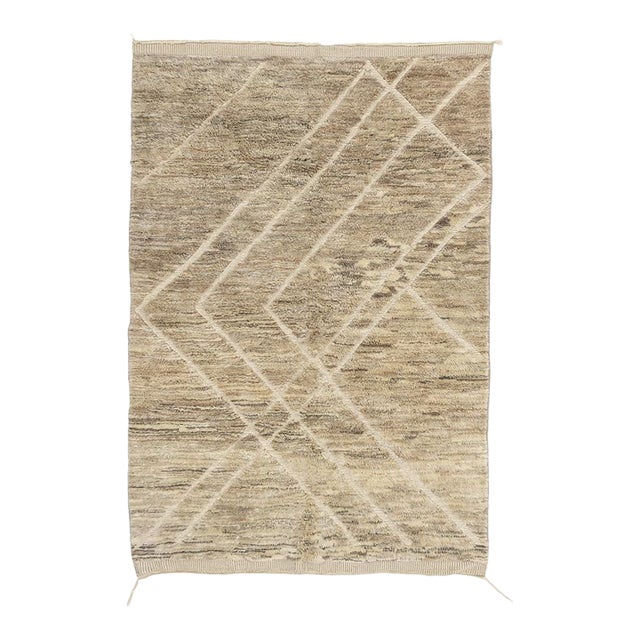 Layered Chevron Hand-Knotted Wool Rug | 10'2" X 6'11" | One of a Kind For Sale