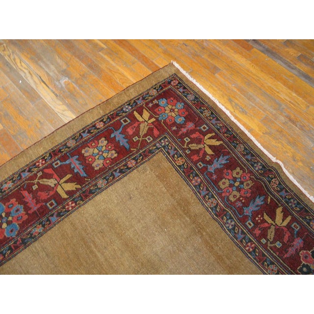 Textile 1880s Tan Camel Medallion Herati Antique Persian Bakshaiesh Rug 7' 6"x 9' Handknotted Wool Carpet For Sale - Image 7 of 9