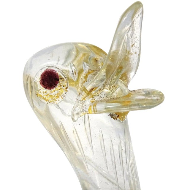 Barovier & Toso Vintage Murano Barovier Toso Clear and Gold Flecks Italian Art Glass Baby Bird Figurine Sculpture For Sale - Image 4 of 6