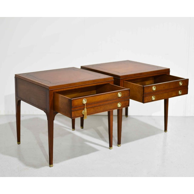 Mid Century French Directoire Mahogany Leather Side Tables by Heritage Henredon - A Pair For Sale In Chicago - Image 6 of 13