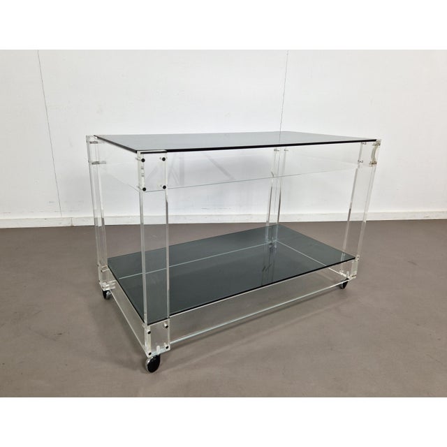 Glass Acrylic and Smoked Glass Trolley, 1970s For Sale - Image 7 of 9
