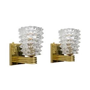 Art Deco Style Brass and Rostrato Murano Glass Sconces by Barovier & Toso, 2000, Set of 2