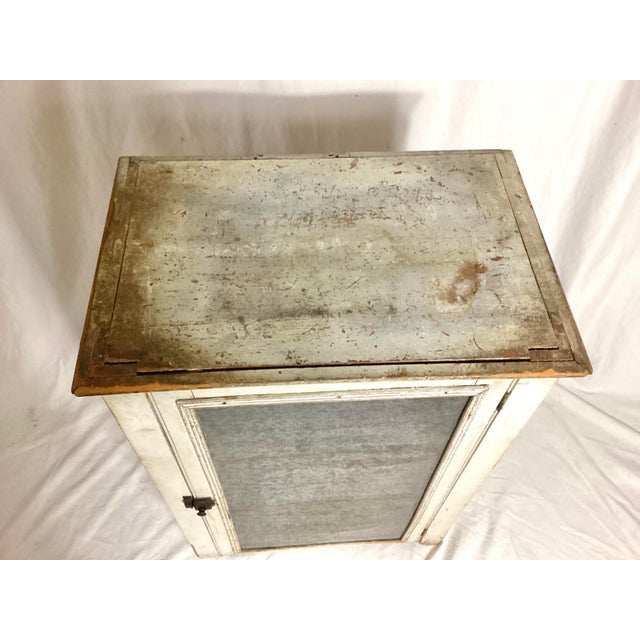 White Late 19th Century Early American Small Primitive Pie Safe Cupboard in White Paint For Sale - Image 8 of 10