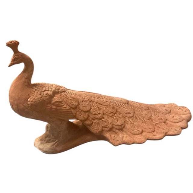 2000 - 2009 Pair of Vintage Tuscan Terra Cotta Peacock Garden Sculptures For Sale - Image 5 of 12