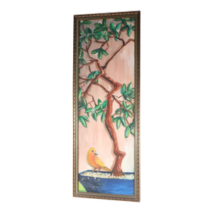 Mid 20th Century Naive Folk Art Acrylic Framed Painting on a Board