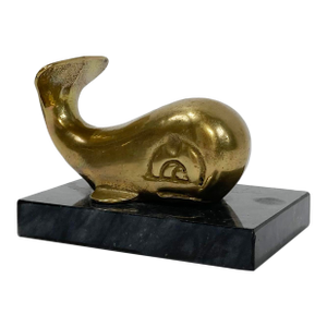 Brass Whale Marble Base Paper Weight