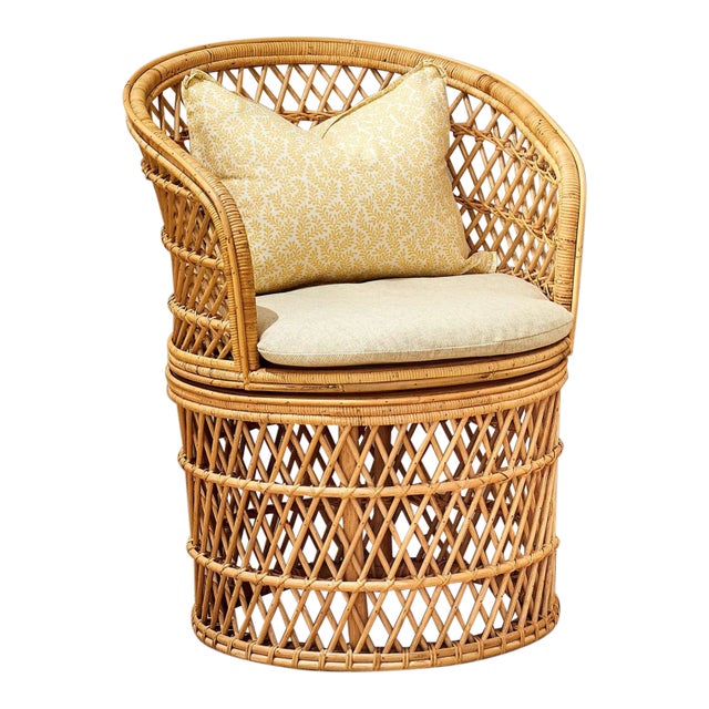 Barrel Swivel Chair, Beige, Rattan Chairish