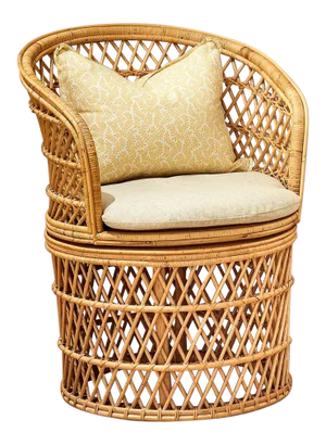 Barrel Swivel Chair, Beige, Rattan