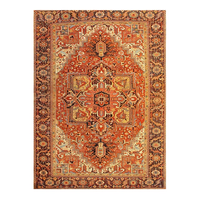 Persian 1920’s Antique Persian Heriz Rug - 10′ × 13′8″ For Sale - Image 3 of 3