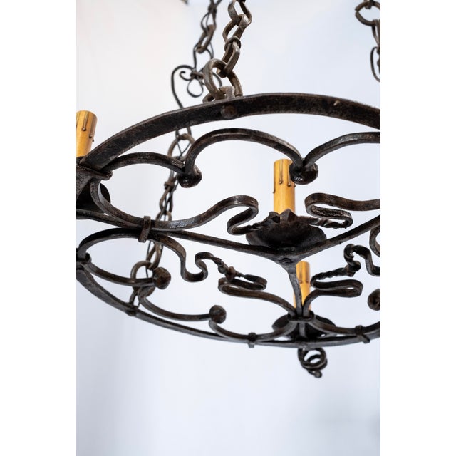 Metal Early 20th Century Flat Base Wrought Iron Chandelier For Sale - Image 7 of 9