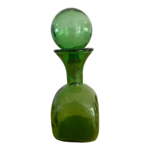 1970s Vintage Mid-Century Modern Italian Green Glass Decanter/Carafe Empoli Italy