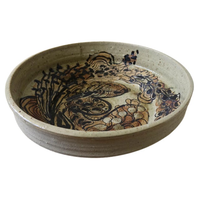 Large Vintage Handmade Ceramic Glazed Bowl from Krukmarakergården, Linköping For Sale