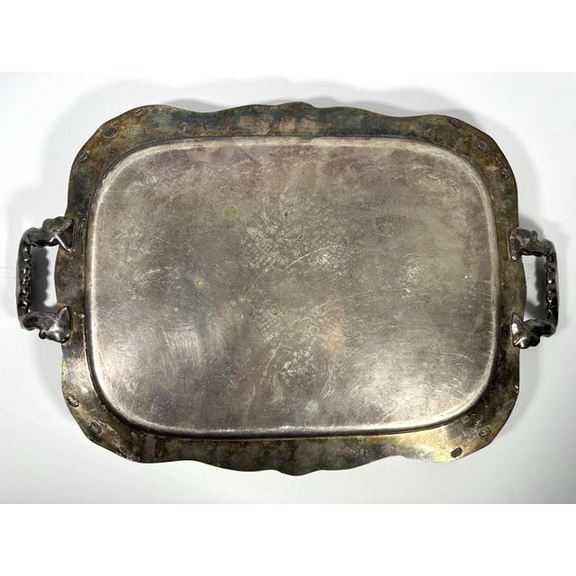 Mid 20th Century Victorian Silverplate Serving Tray: Etched Floral Cartouche, Decorative Handles For Sale - Image 6 of 10