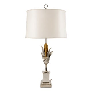Corn Cob Lamp Base in Silvered and Gilt Bronze from Maison Charles, France, 1970 For Sale