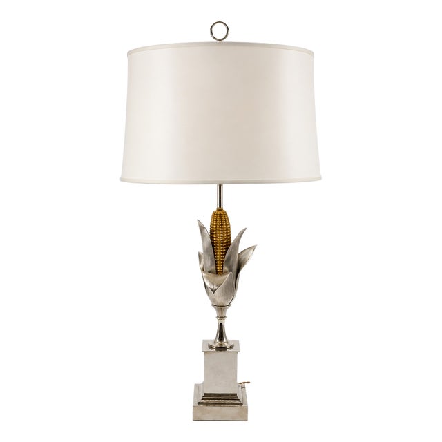 Corn Cob Lamp Base in Silvered and Gilt Bronze from Maison Charles, France, 1970 For Sale