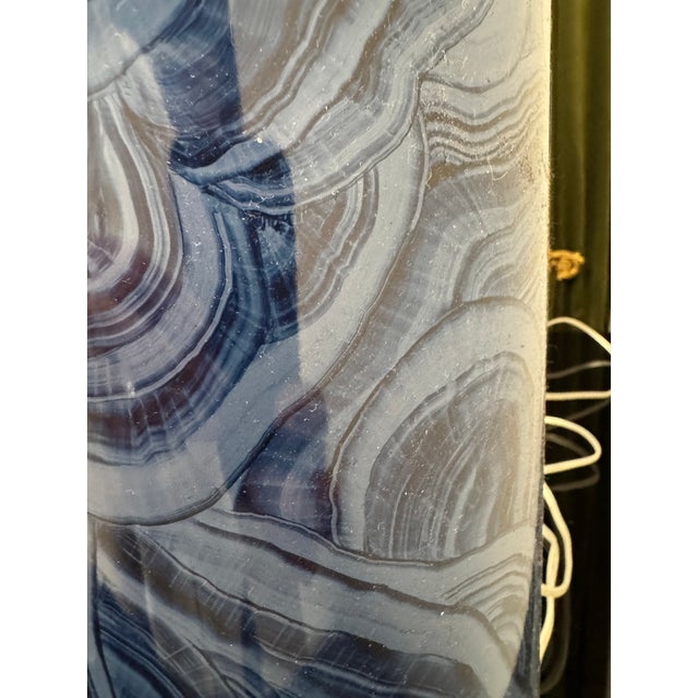 Transitional Transitional Navy Blue Malachite Pattern Lamps by John Richards - a Pair For Sale - Image 3 of 12