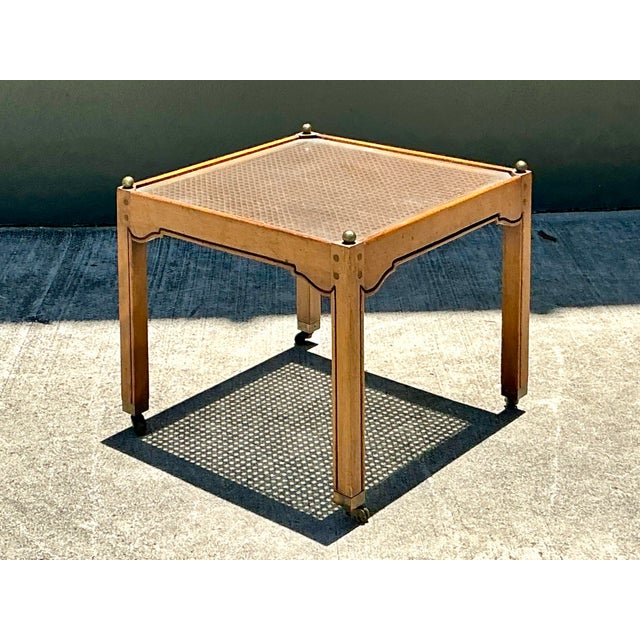 Vintage Brass Detail Cane Inset Drinks Table For Sale - Image 4 of 12