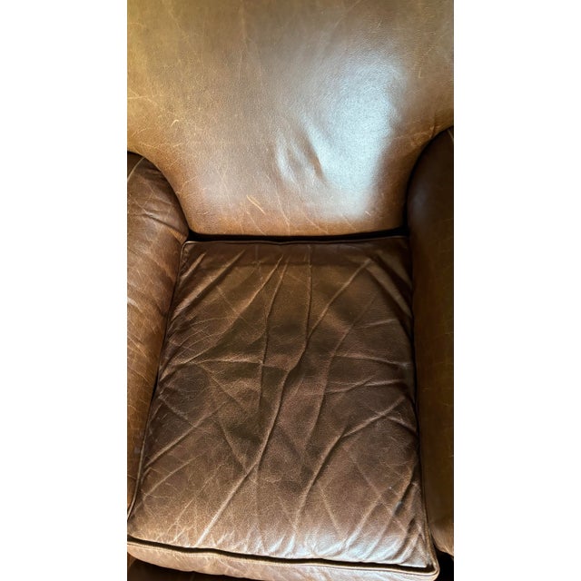 Chestnut Mitchell Gold 1930s Style Leather Manhattan Club Chair and Ottoman For Sale - Image 8 of 11