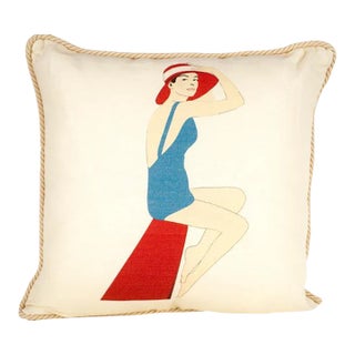 Diver With Red Hat Linen Pillow For Sale