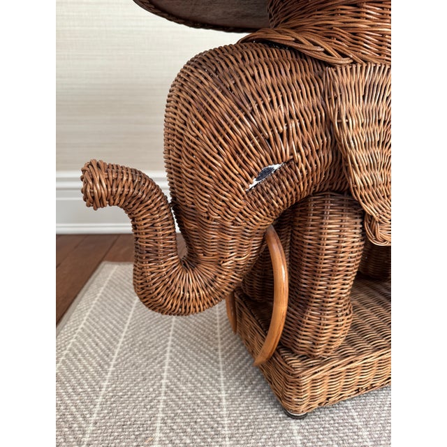 Rattan Elephant Side Drinks Table With Tray in the Style of Vivai Del Sud 1960s Wooden Tusks For Sale In New York - Image 6 of 8
