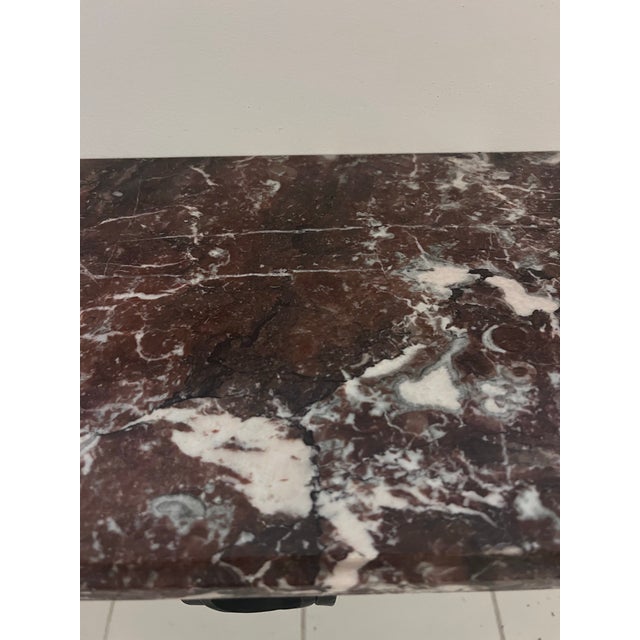 Mid 20th Century Vintage Wall-Mounted Console Table With Rosso Levanto Marble Top and Wrought Iron Brackets For Sale - Image 5 of 5