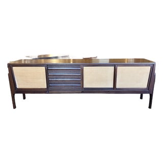 European Mid Century Modern Teak Credenza W/ Wicker Door Panels c.1960 For Sale