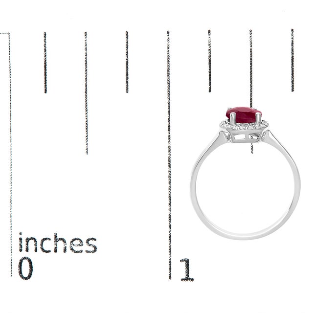 Metal 10K White Gold Red Ruby and 1/10 Cttw Diamond Halo Ring For Sale - Image 7 of 7