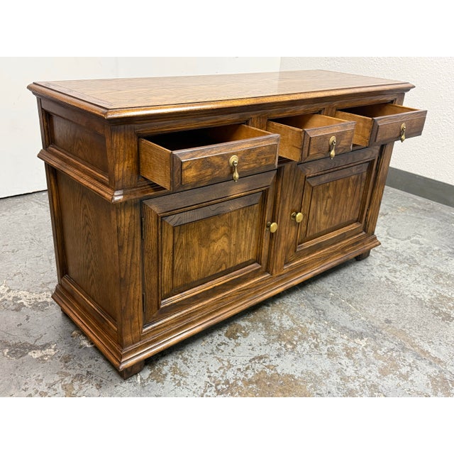 Century Furniture Century Furniture English Tudor Style Oak Wood Sideboard For Sale - Image 4 of 12
