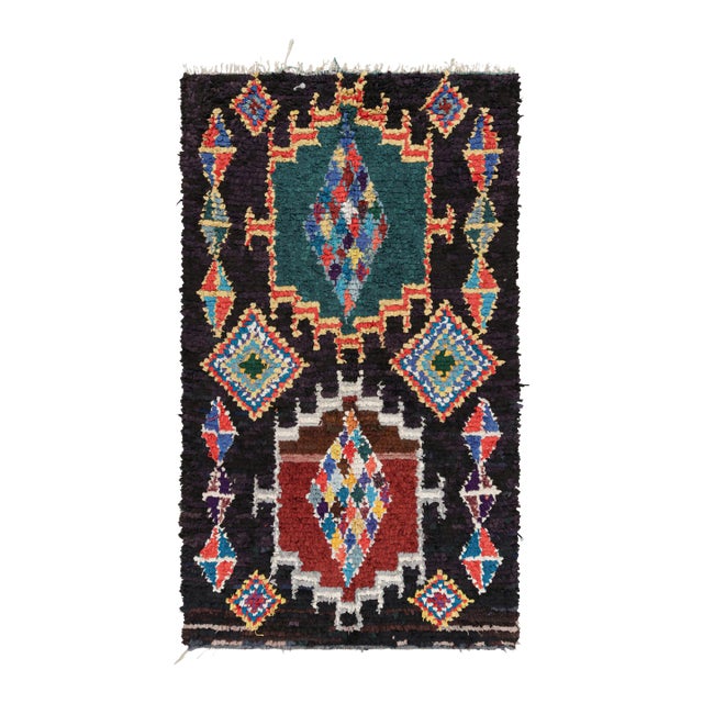 Vintage Moroccan Rug in Black With Geometric Medallions, From Rug & Kilim For Sale