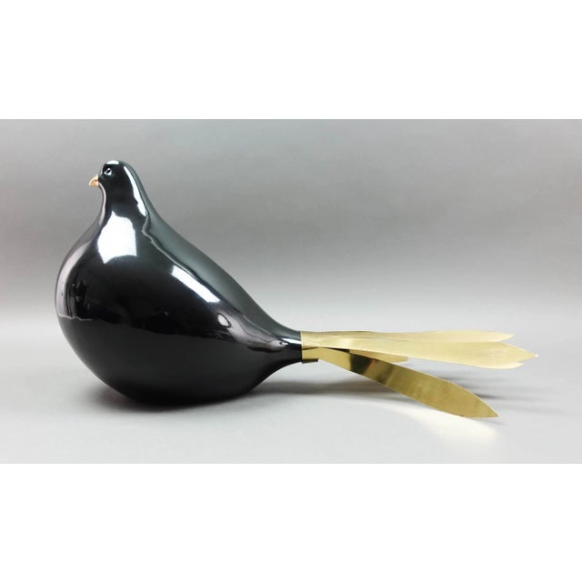 Augusto Dazzi Collection For Chalfonte St. Giles Italian Black Ceramic Body & Gold Beek Bird With Gold Tone Metal Feathers...