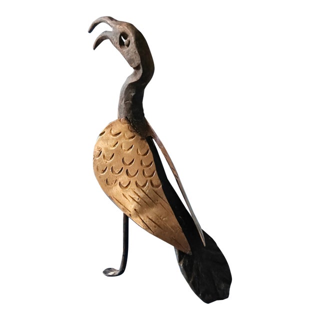Small Metal Stork Sculpture: 5 Inch Iron Brass Vintage Curio Decor Bird Statue For Sale