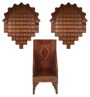 Set of 18th Century Hand-Carved Throne with 2 Crowns