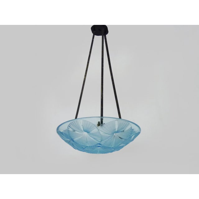Vintage Art Deco Pendant Light in Blue Glass Paste from Verrerie Dart Degué, 1920s For Sale - Image 3 of 10