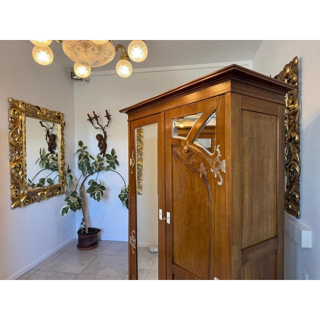 Antique Art Nouveau Mirrored Wardrobe, 1890s For Sale - Image 14 of 17