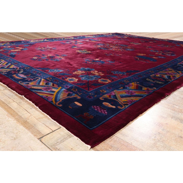 Burgundy Antique Chinese Art Deco Mandarin Rug, 10'11 X 15'03 For Sale - Image 8 of 10