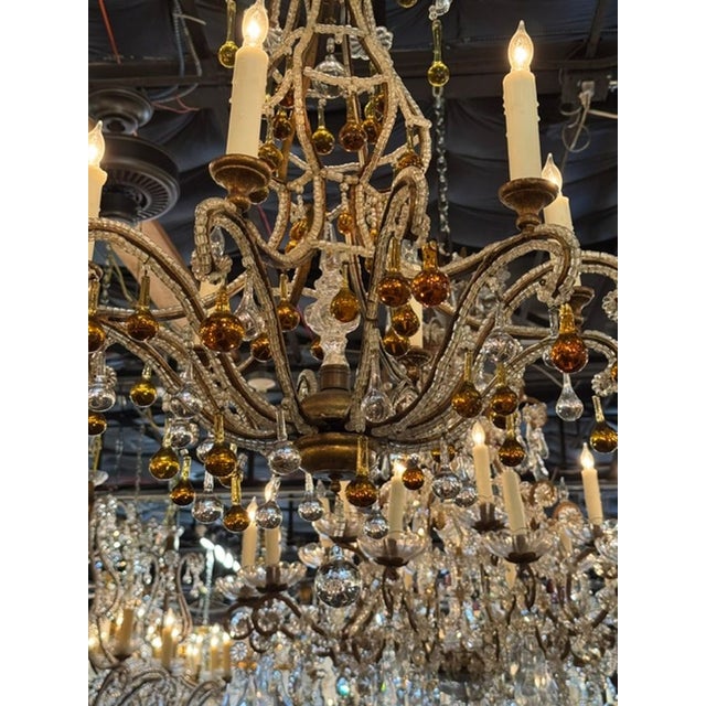 Vintage Italian Beaded and Amber Chandelier For Sale - Image 11 of 11