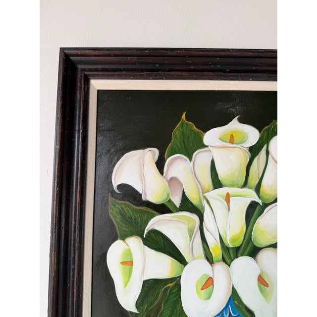 Vintage Graceli Mendoza Calla Lilies - Folk Art Oil on Board Painting, Wood Framed For Sale In Miami - Image 6 of 12