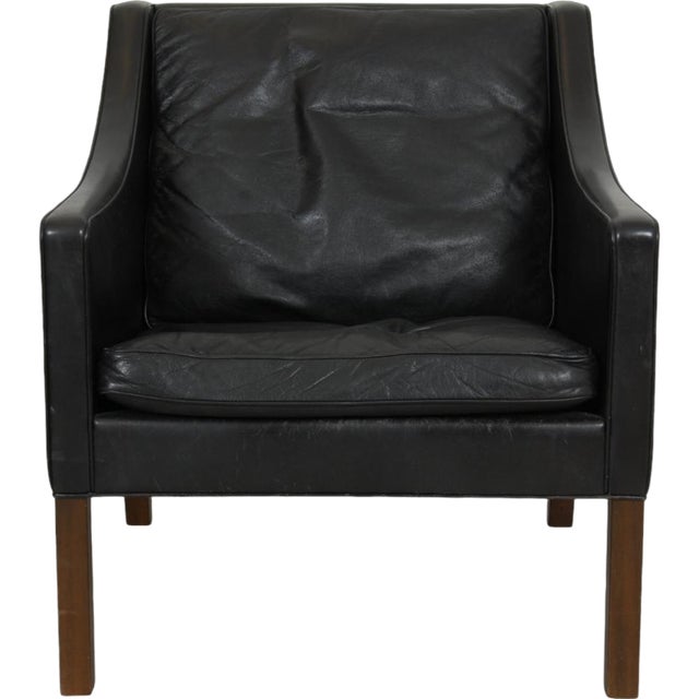 2207 Chair in Black Leather from Børge Mogensen, 1980s For Sale