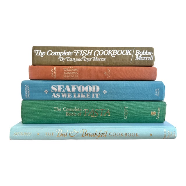Late 20th Century Cookbooks in Mediterranean Inspired Palette, Set of 5 For Sale