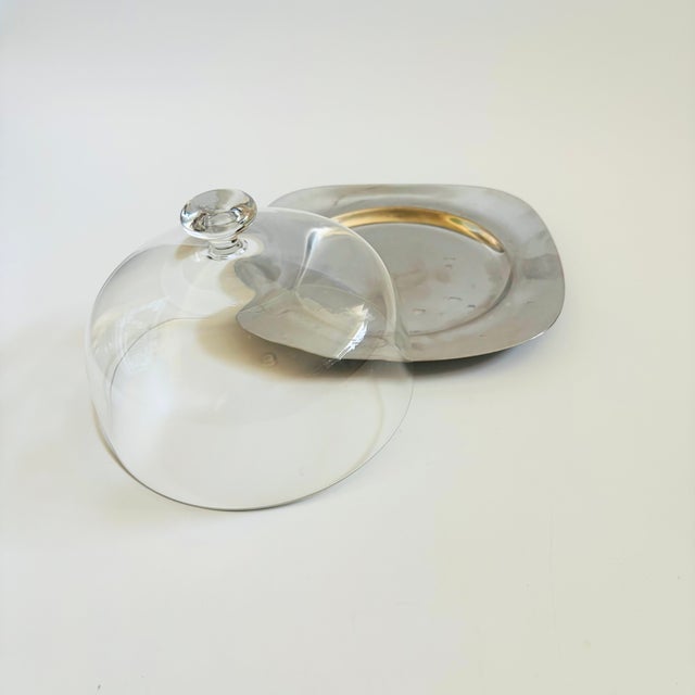 Mid 20th Century Mid Century Glass Cloche on Stainless Steel Tray by WMF Cromargan, Germany For Sale - Image 5 of 11