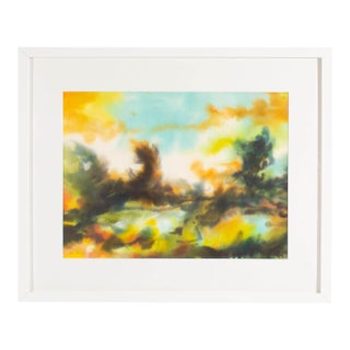 1967 Abstract Watercolor Landscape Painting by A. Pocheron For Sale